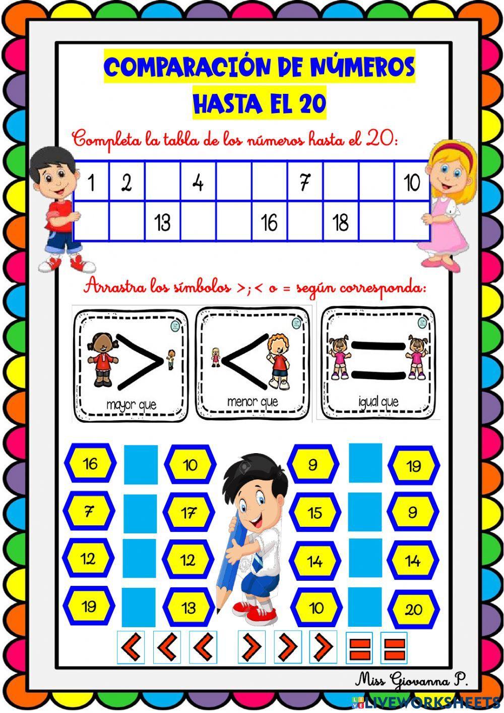 Comparación de números hasta el 20 Comparación de números hasta el 20