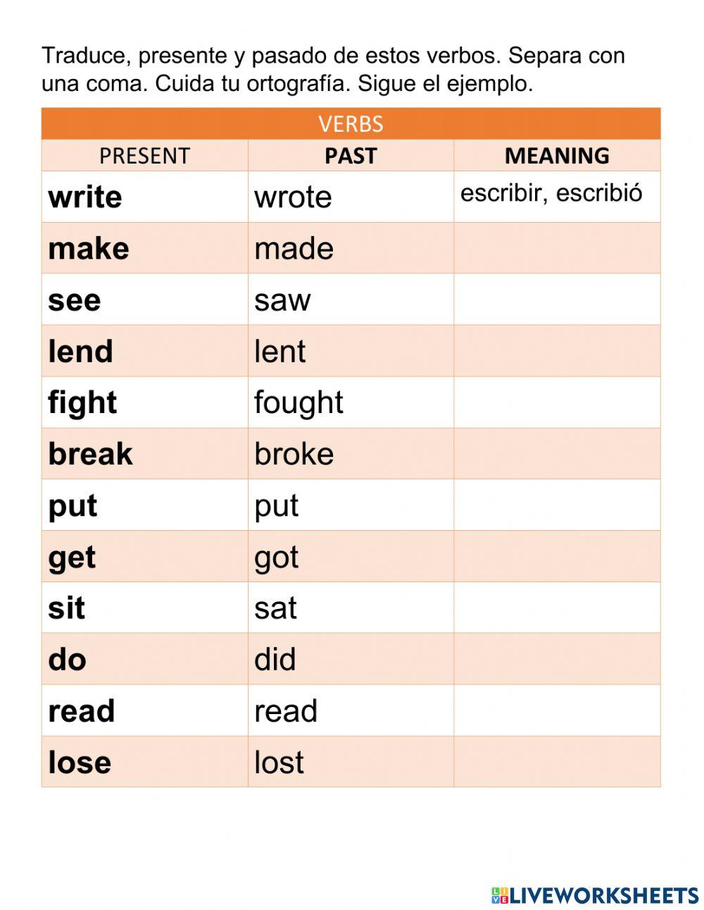 Simple Past Verbs