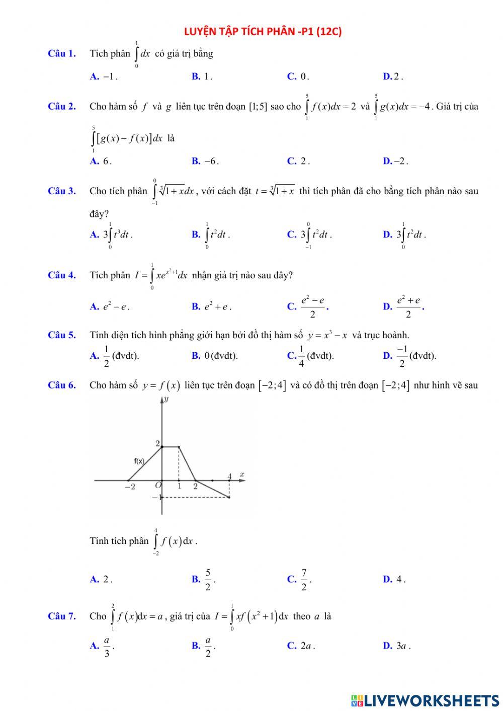 Luyện tập tích phân P1