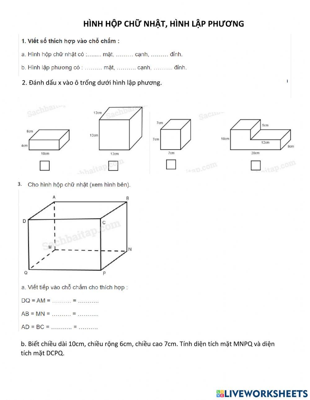 Hình hộp chữ nhật, hình lập phương