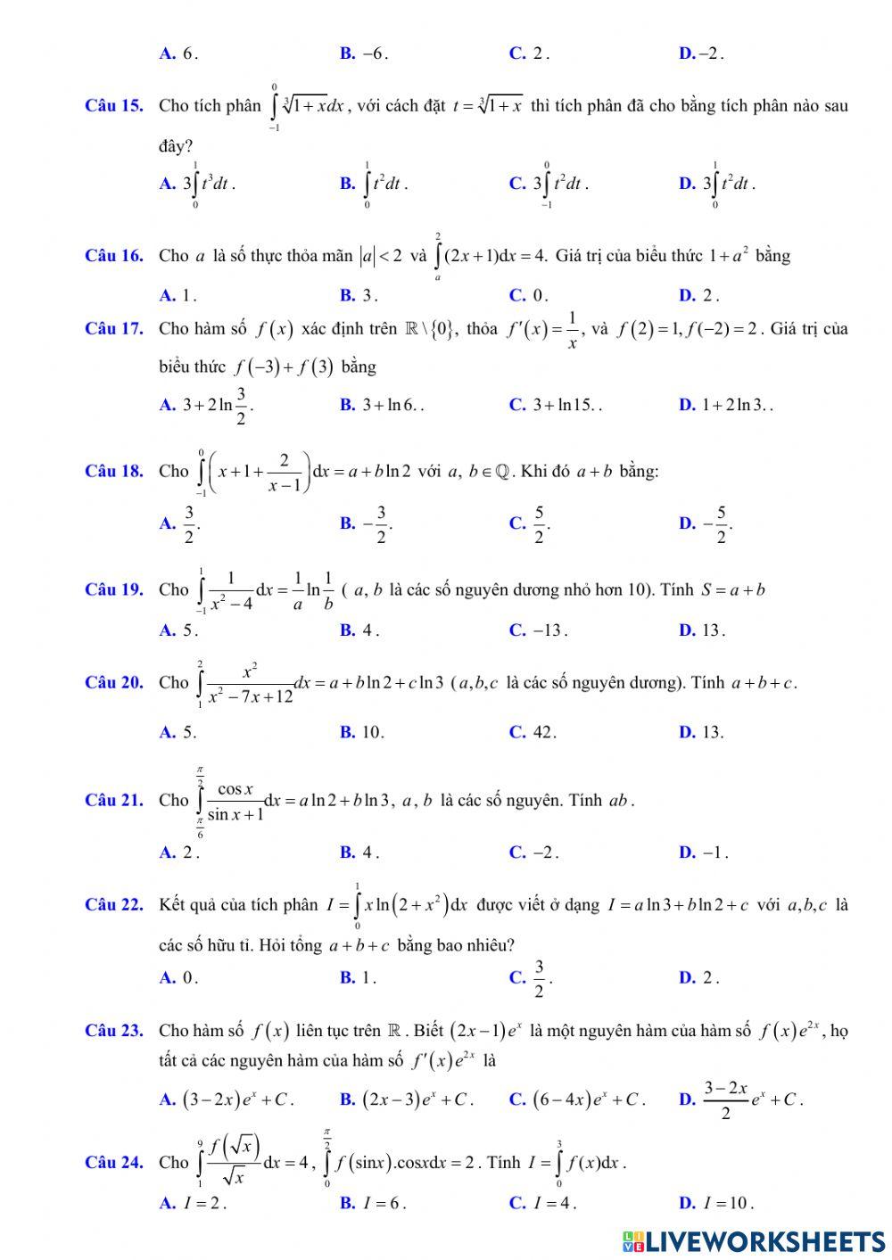 Luyện tập tích phân VD- P1