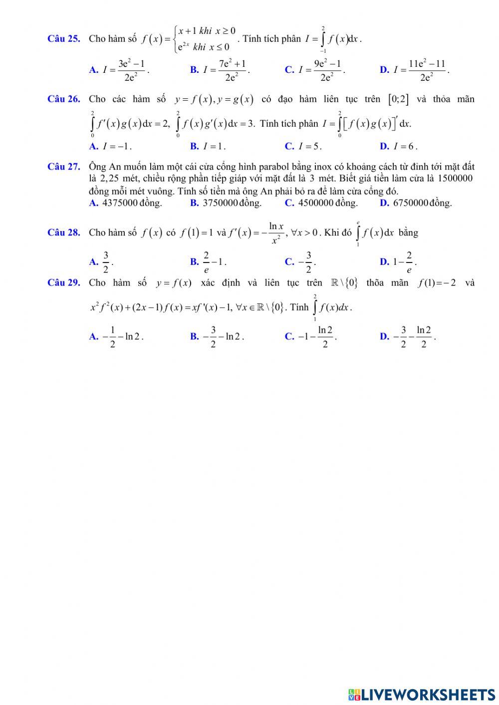 Luyện tập tích phân VD- P1