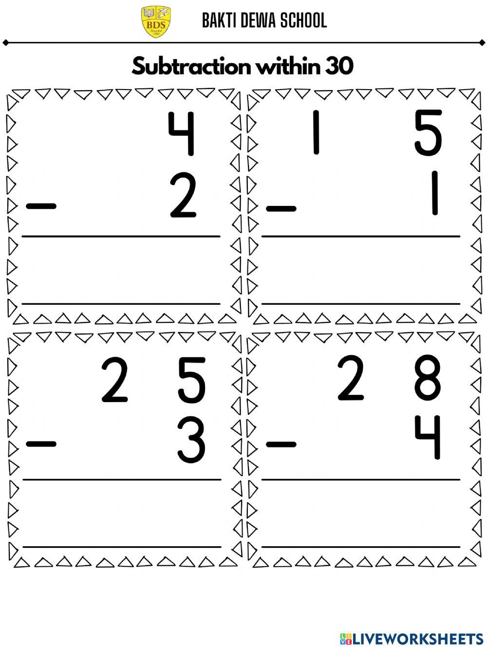 Subtraction and Number Bonds within 30