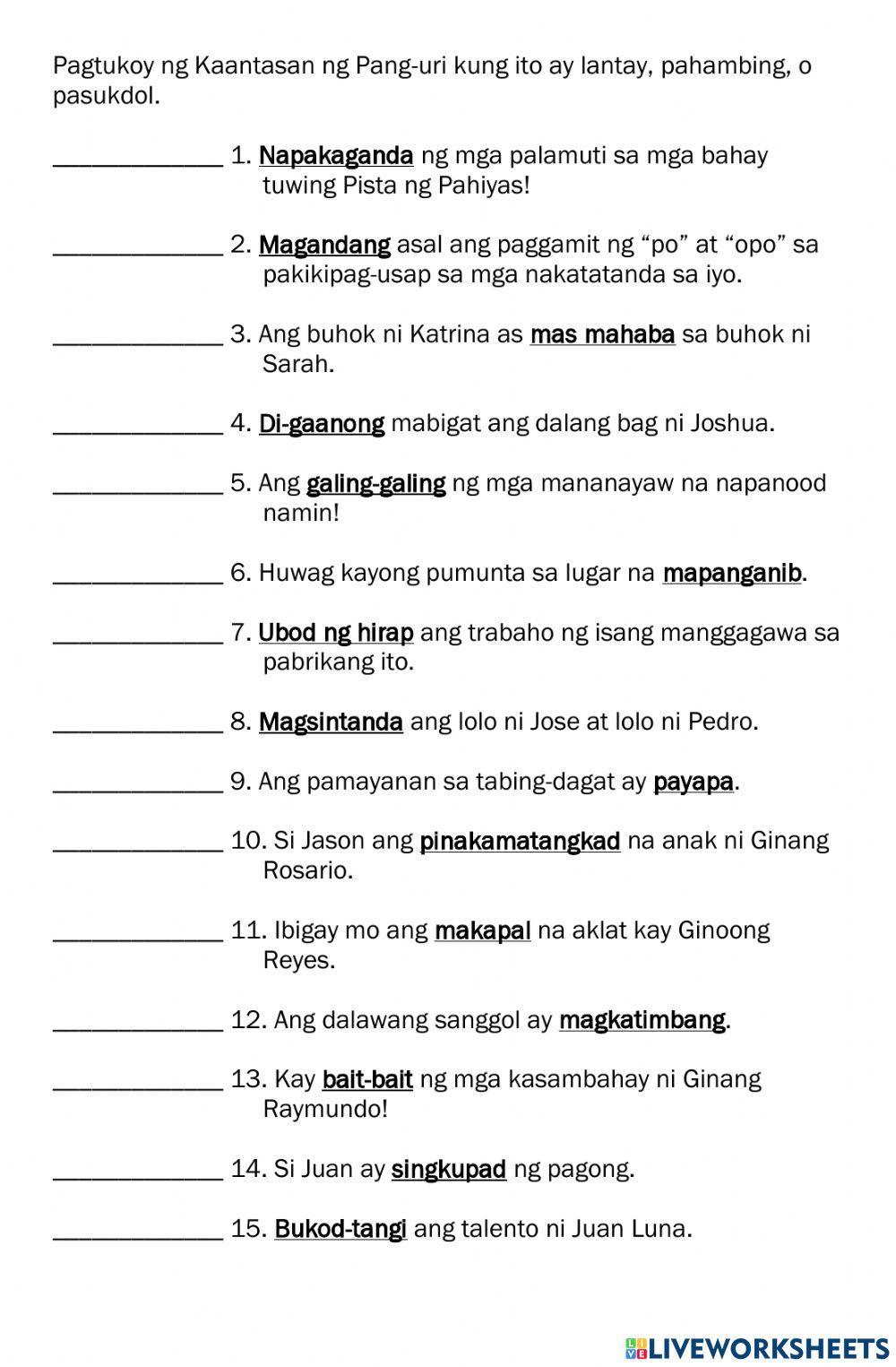 1907877 Pang uri lovlilaali LiveWorksheets