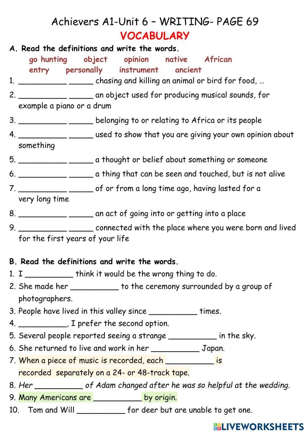 Achievers a1-unit6-writing-page 69