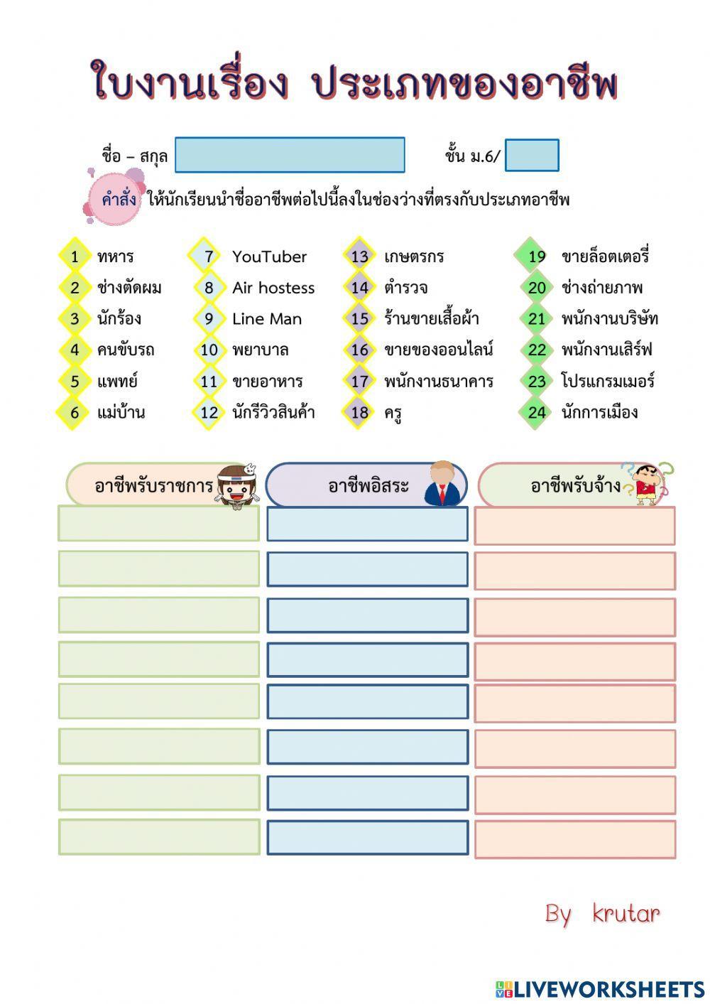 ประเภทของอาชีพ