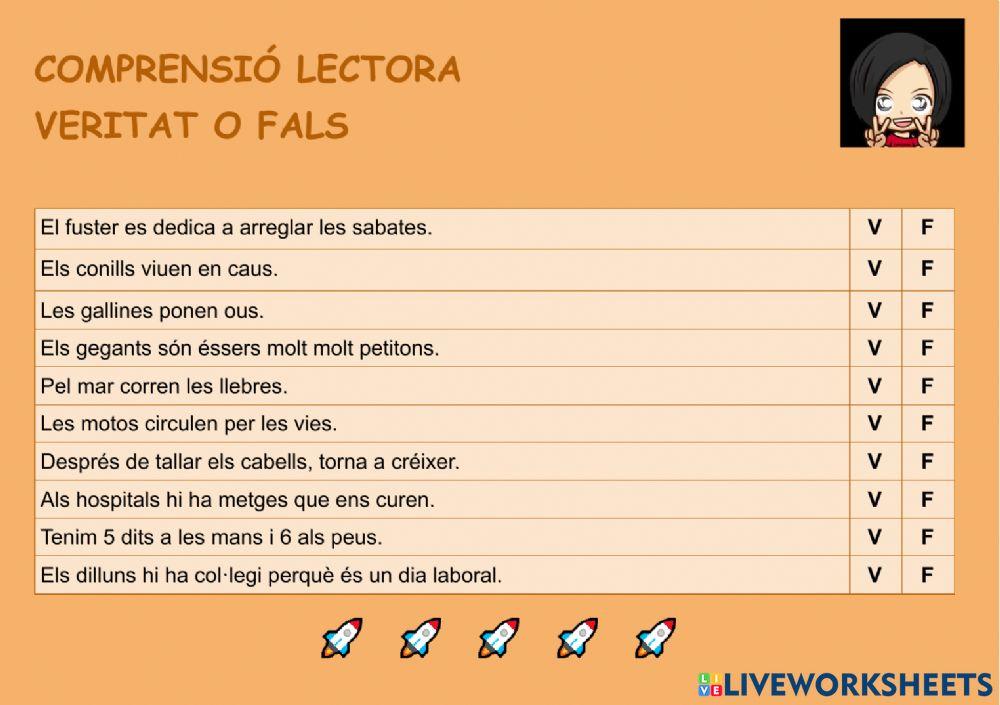 Comprensió lectora veritat o fals 01
