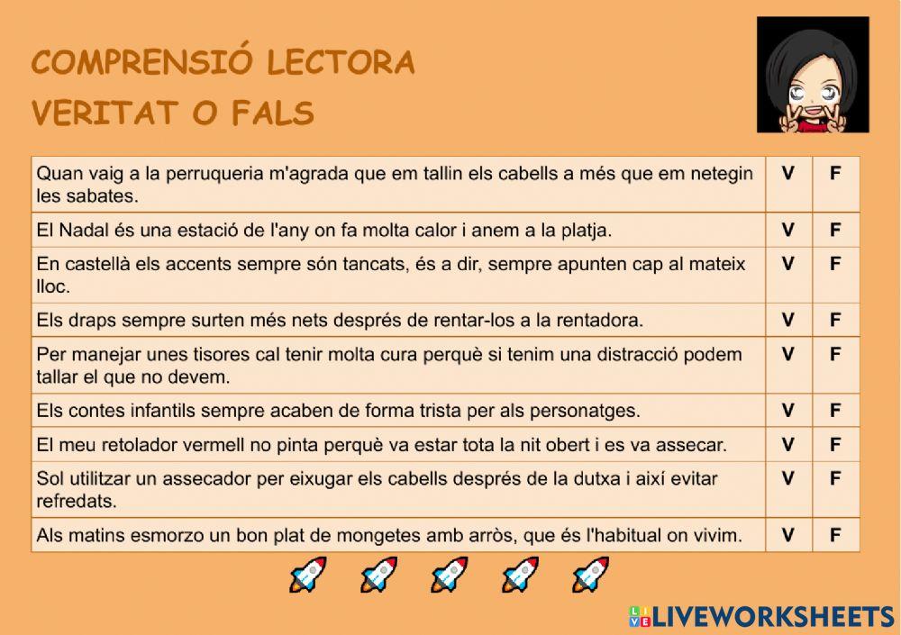 Comprensió lectora veritat o fals 03