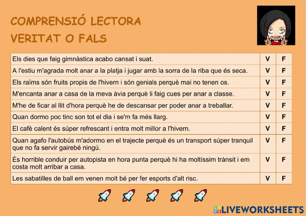 Comprensió lectora veritat o fals 06