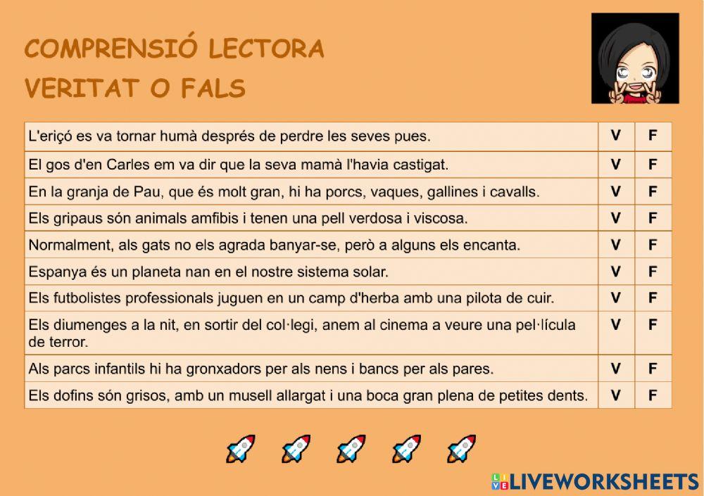 Comprensió lectora veritat o fals 08