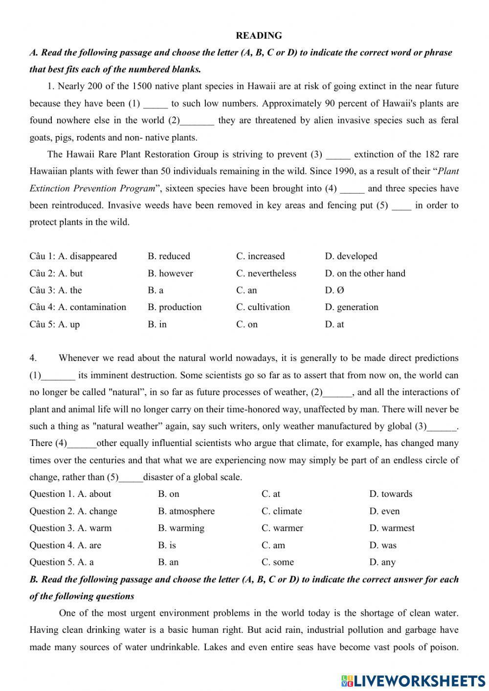 Reading about nature - grade 11