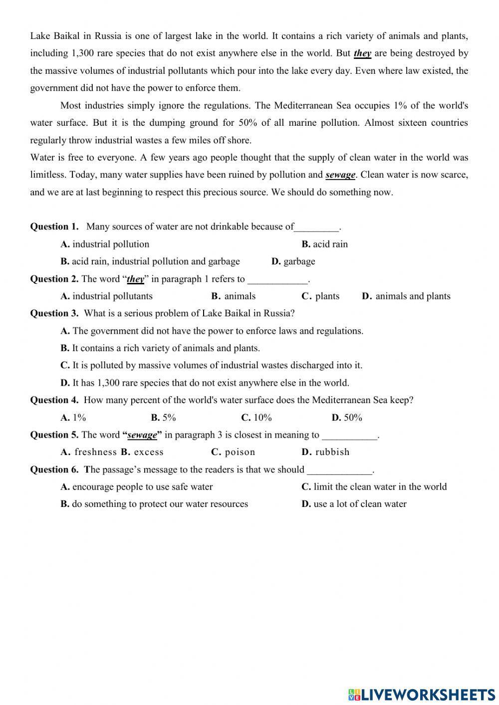 Reading about nature - grade 11