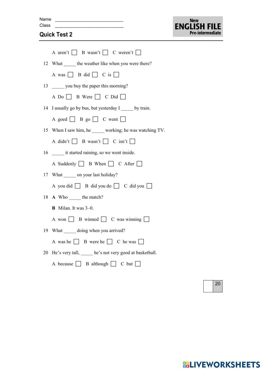 Preintermidiate quick test 2