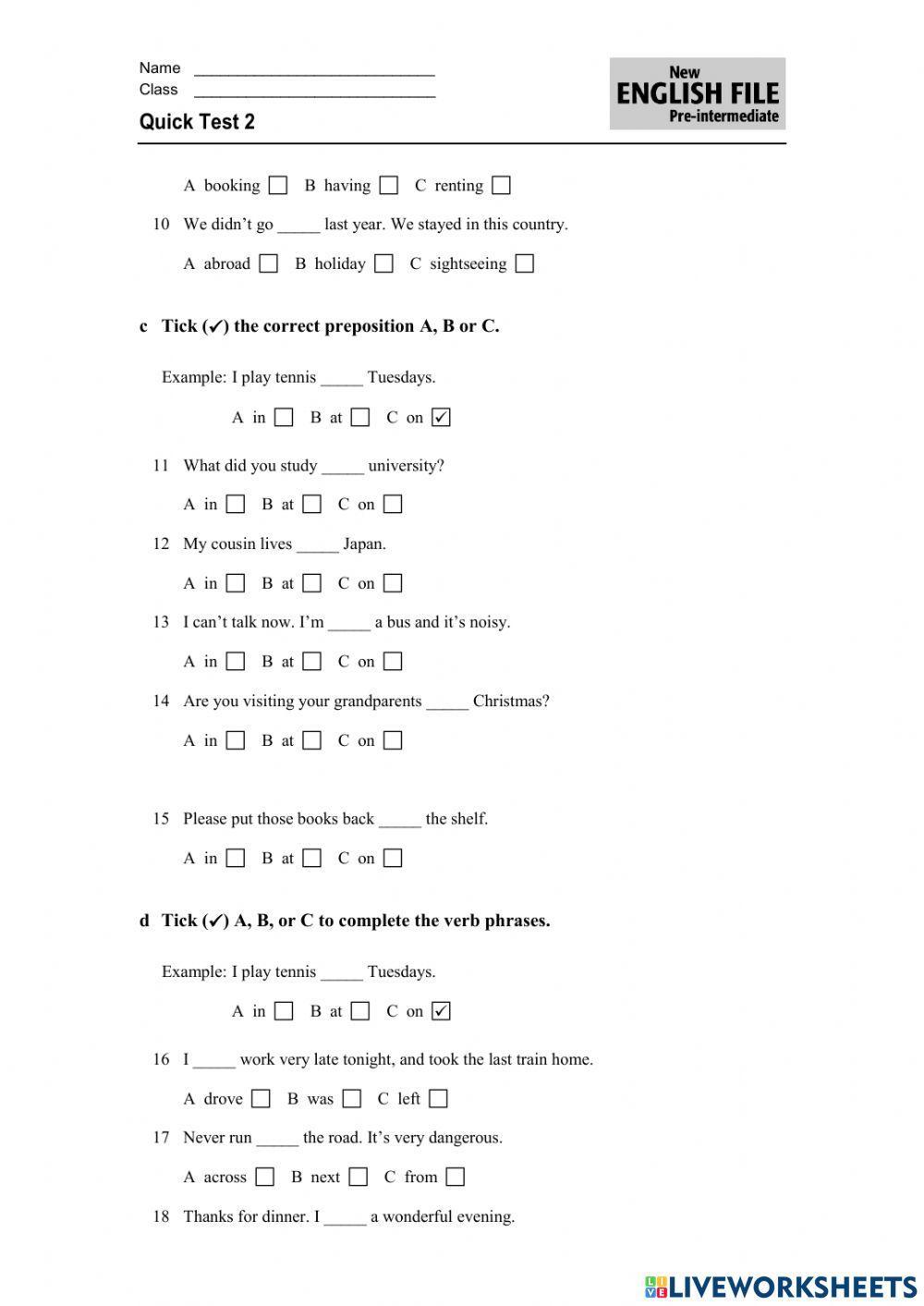 Preintermidiate quick test 2