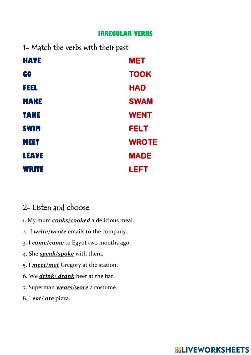Past simple irregular verbs