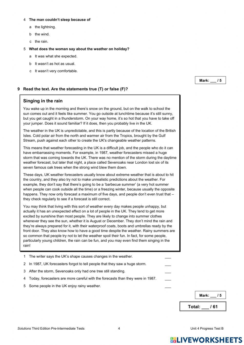 Progress Test Unit 4 B