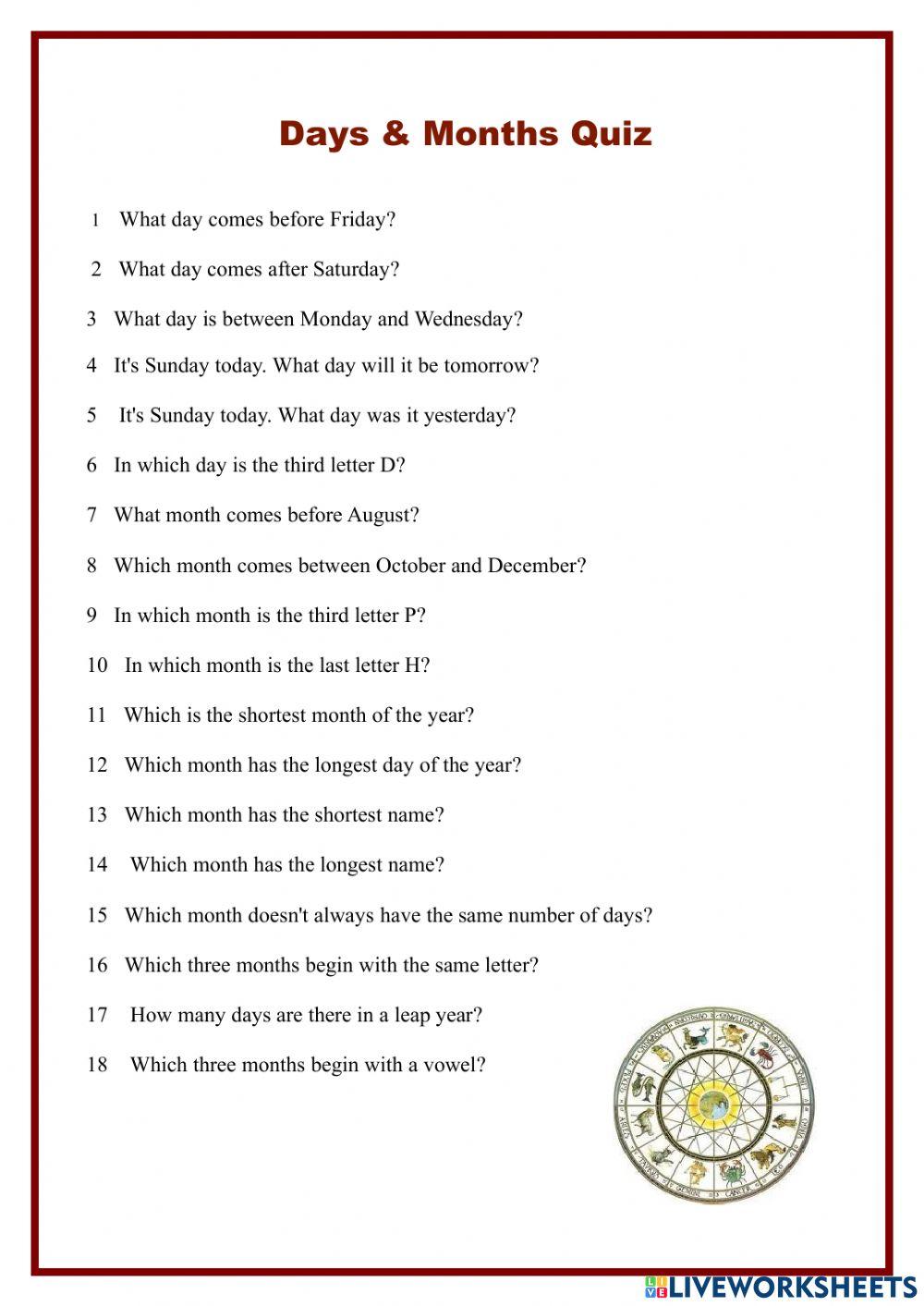 Days and Months Quiz