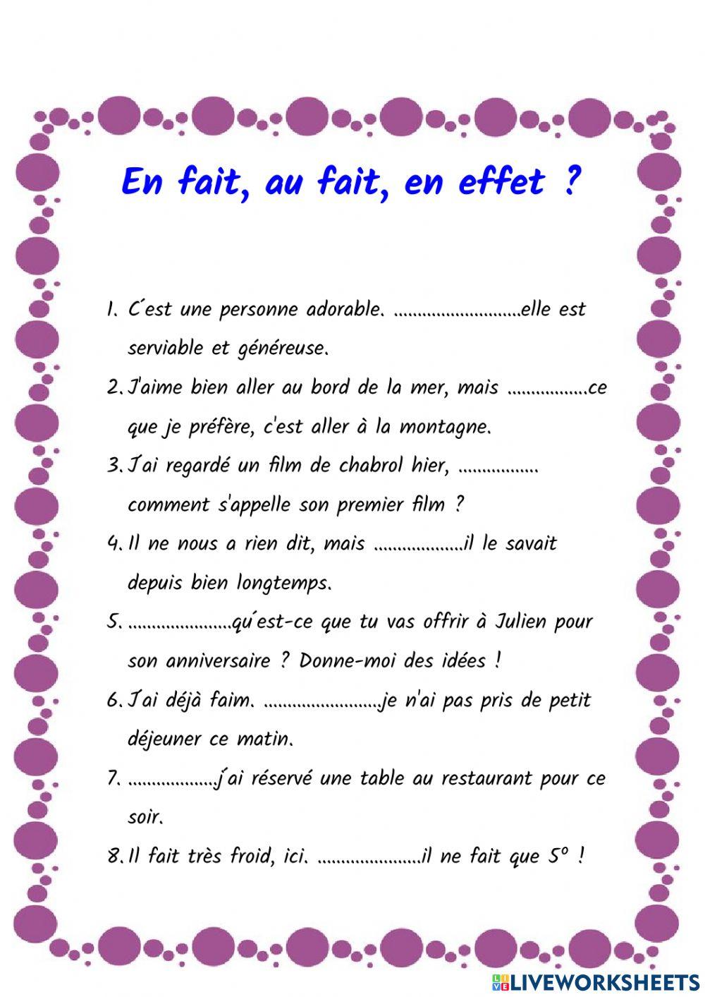 En fait, au fait, en effet