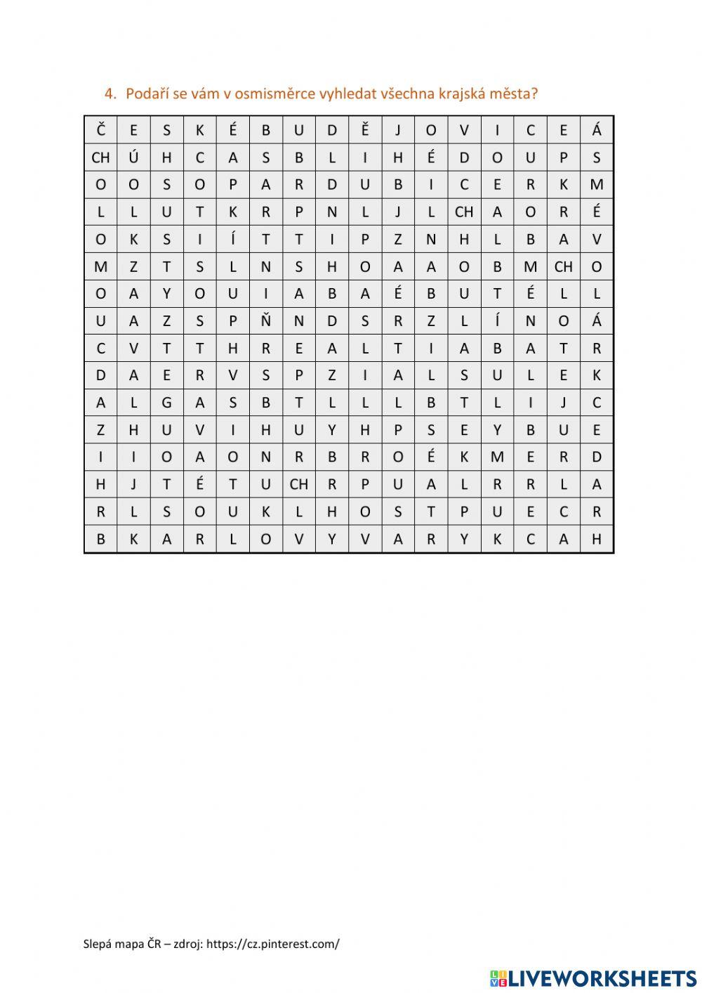 Pracovní list - kraje ČR