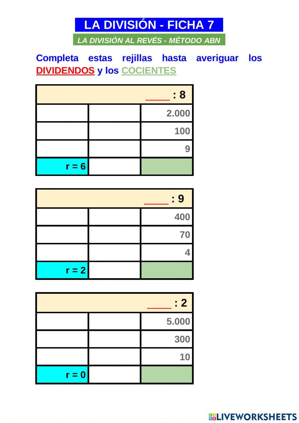 La división al revés (método abn)