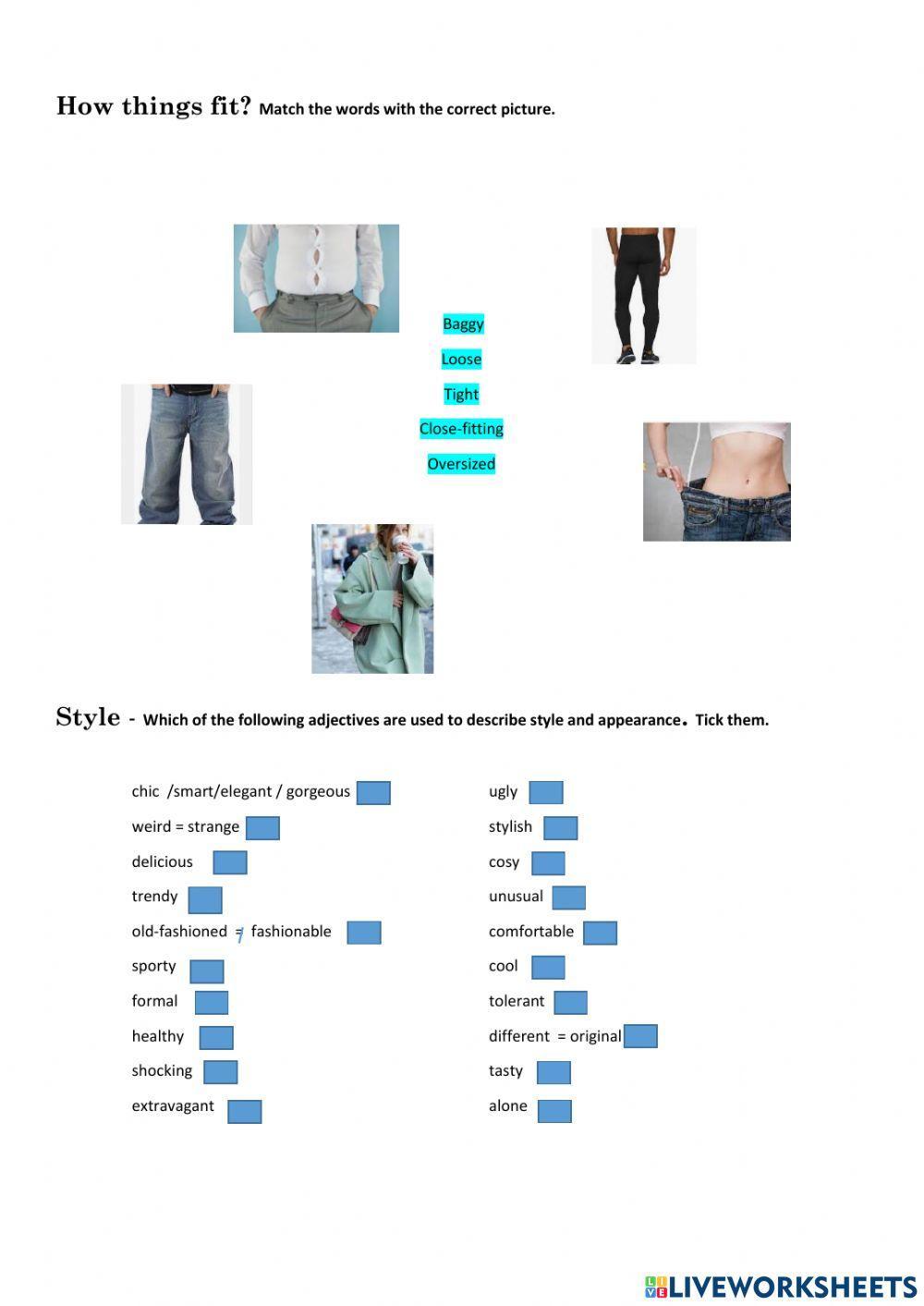 Describing clothes online exercise for Intermediate