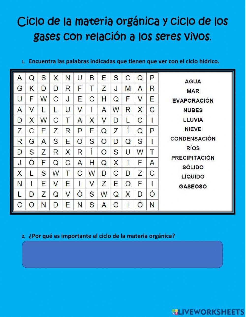 Ciclo de la materia orgánica y ciclo de los gases con relación a los seres vivos.