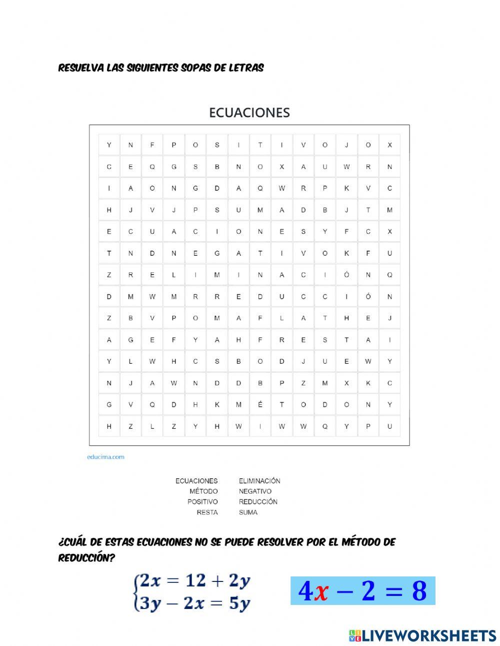 Ecuaciones método de reducción