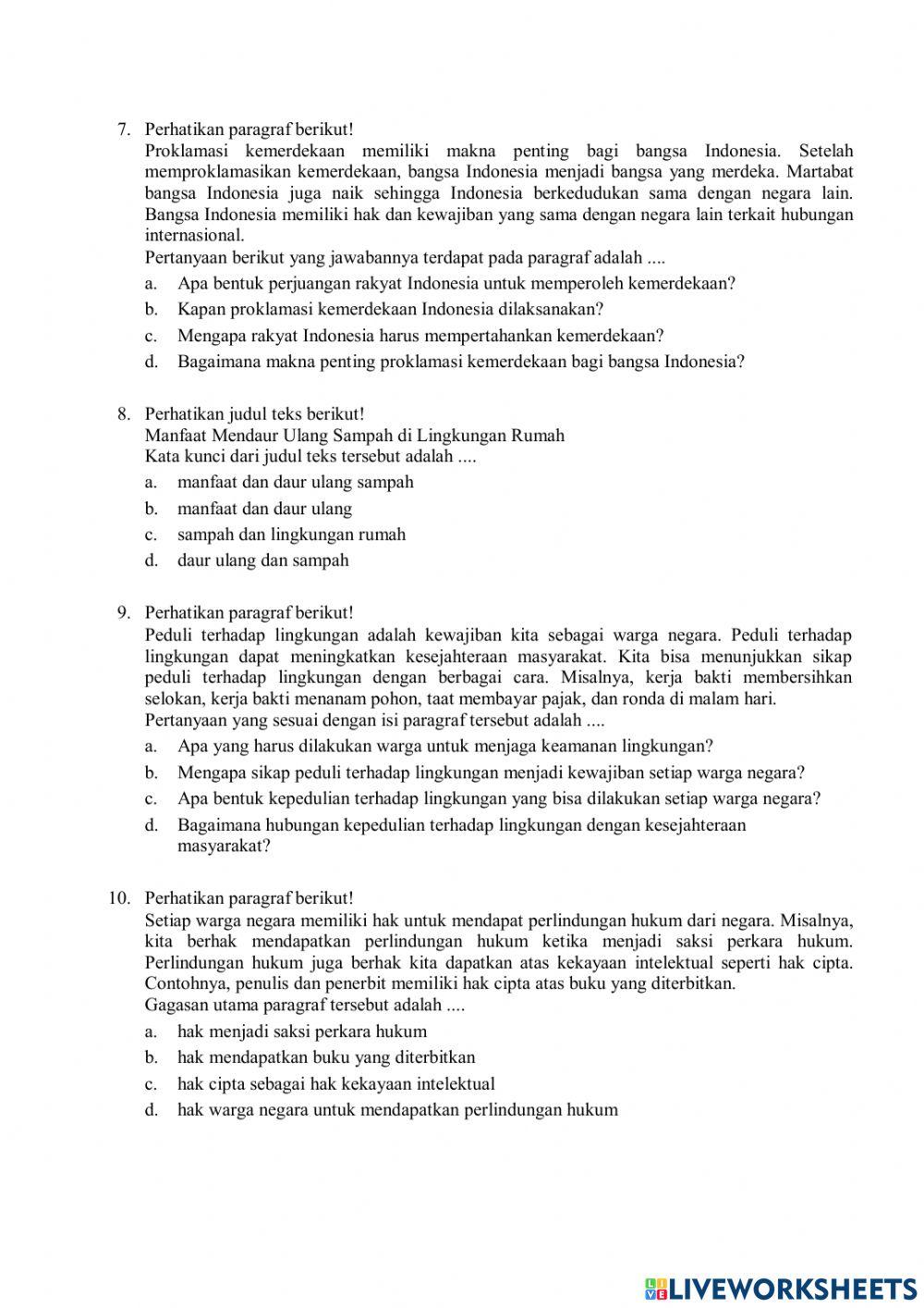 Latihan PTS Kelas 6 tema 6