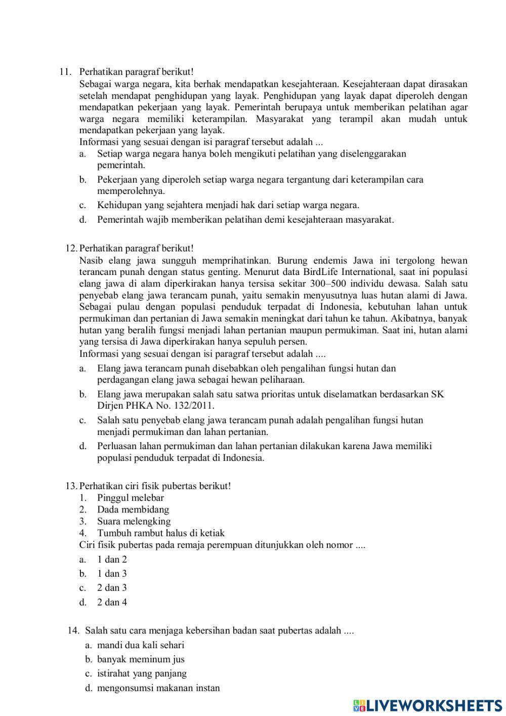 Latihan PTS Kelas 6 tema 6