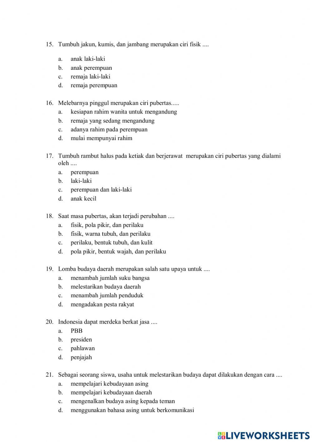 Latihan PTS Kelas 6 tema 6