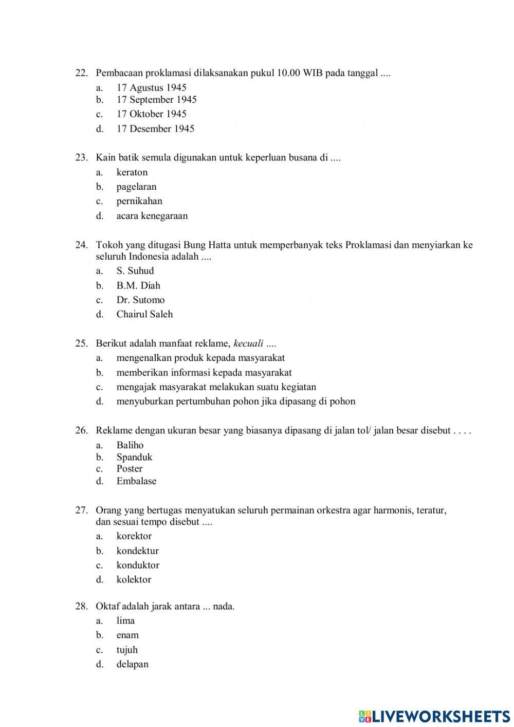 Latihan PTS Kelas 6 tema 6