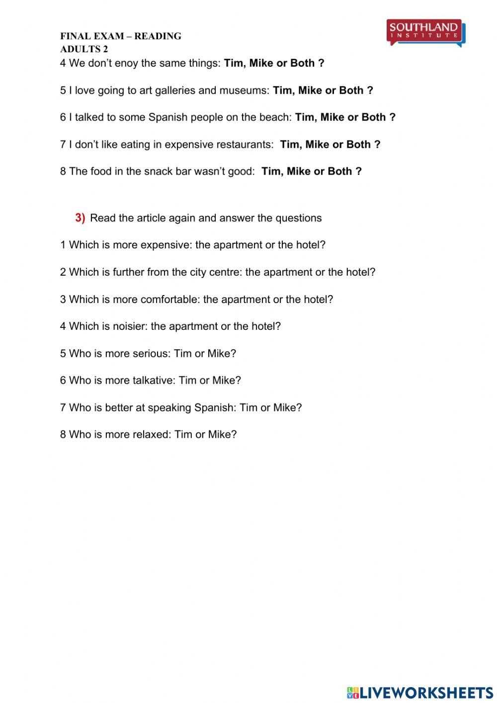 Adults 2 - Reading - Final Exam - 2023