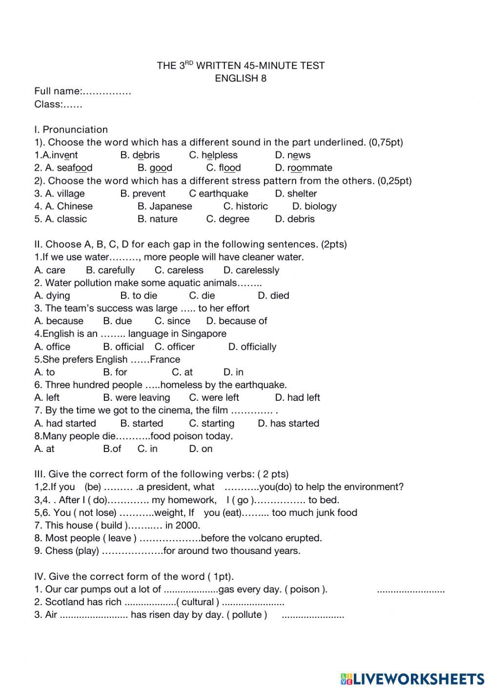 2nd mid term english 8 test 8