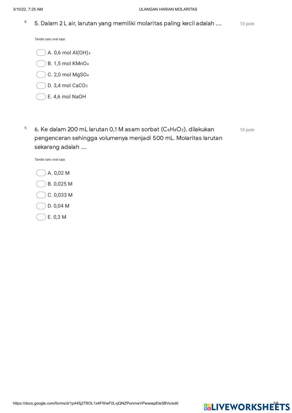 Ulangan Harian Kimia