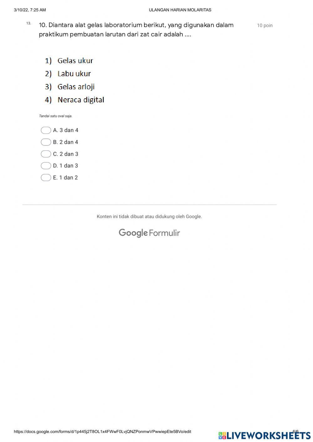 Ulangan Harian Kimia