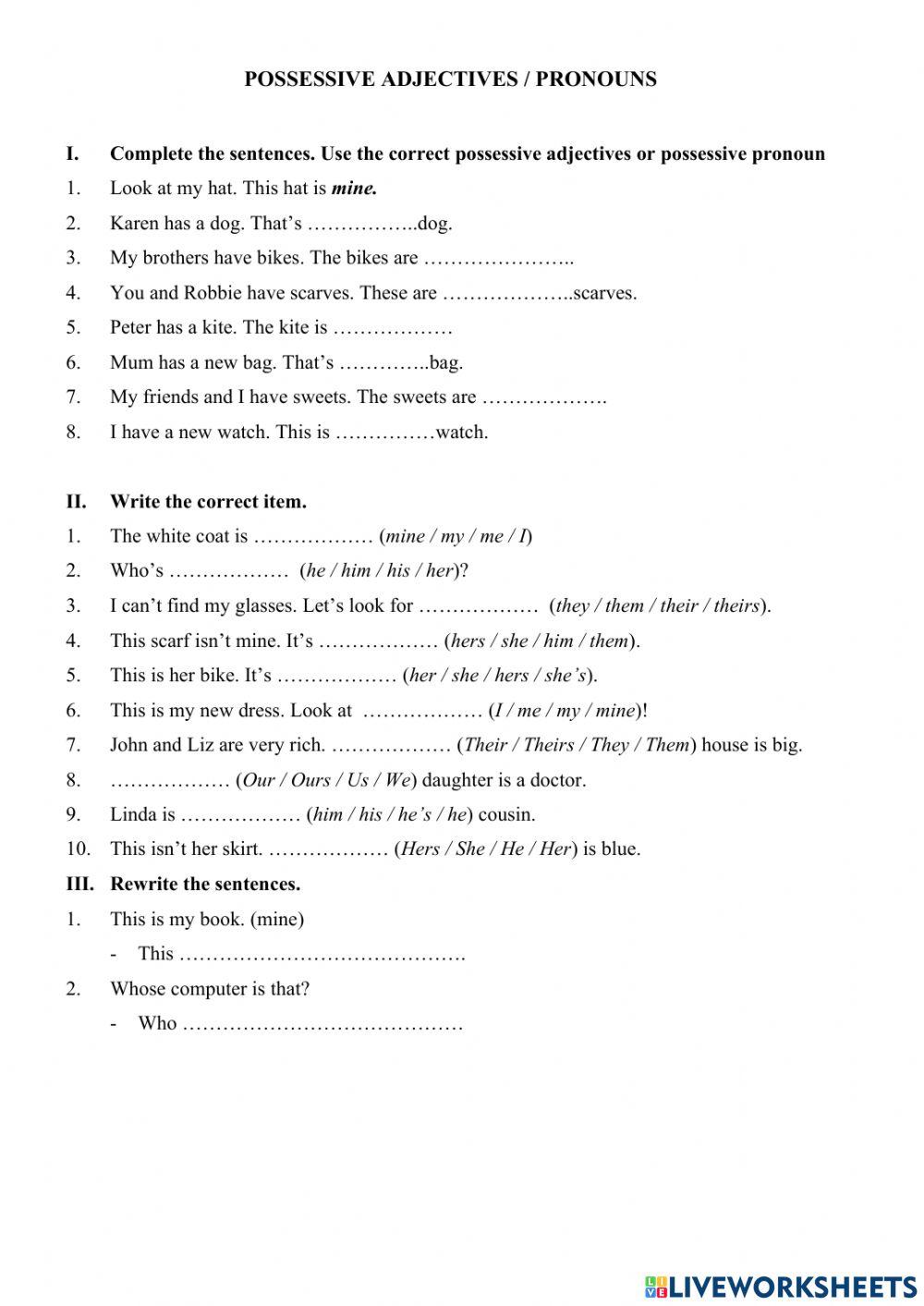 E6 - Unit 9 - Possessive mini test