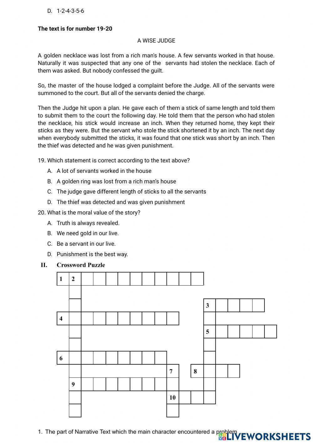 Exercise About Narrative Text Worksheet