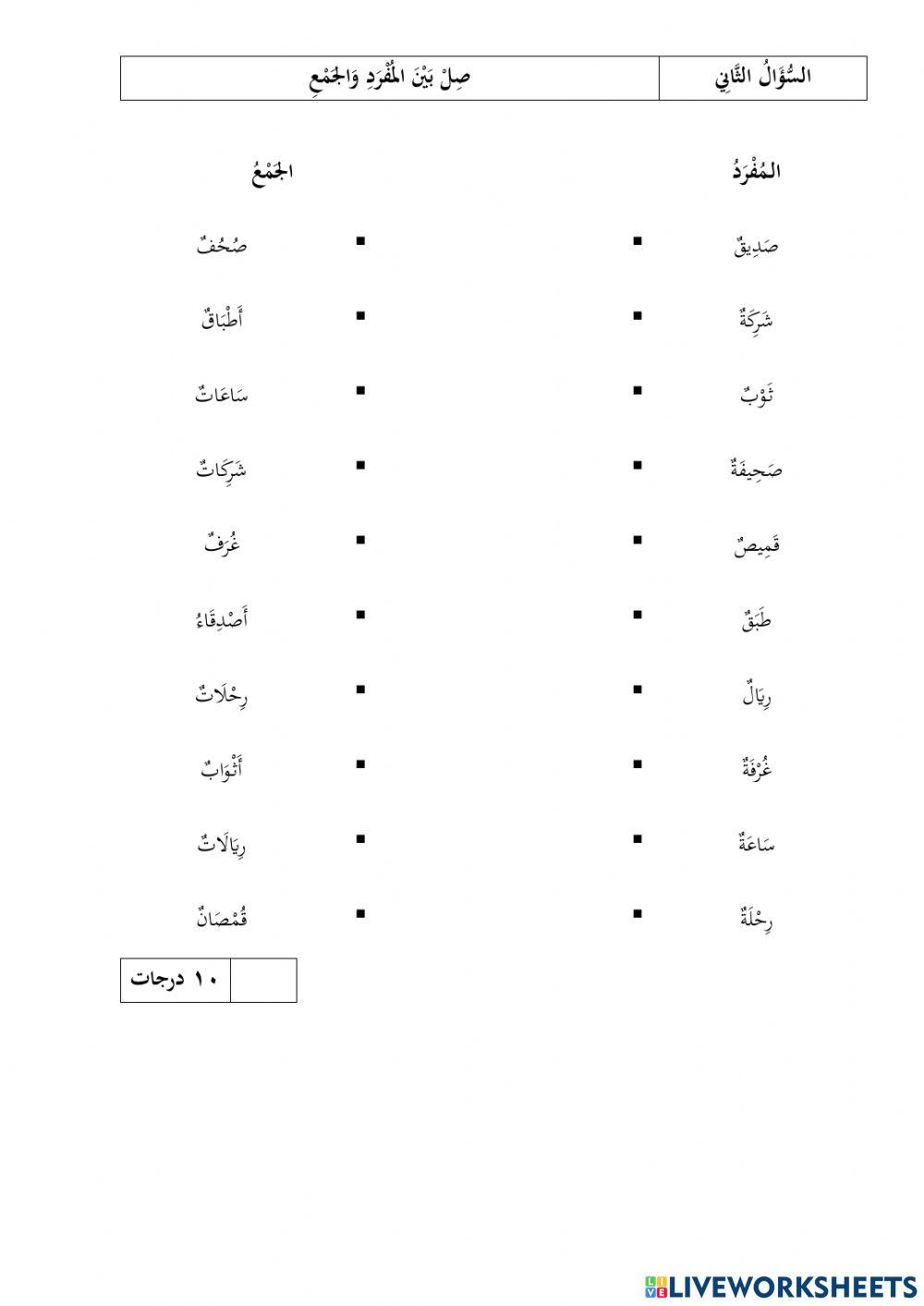 المراجعة للاختبار الأول (الكلمات الغريبة والمفرد والجمع)