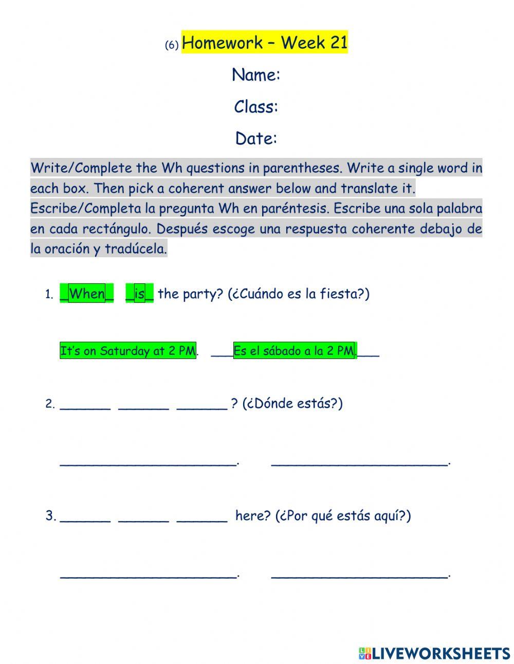 (6) Wh Questions, Present Simple verb to be