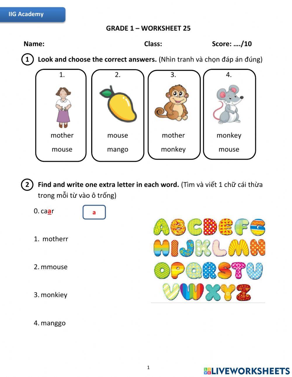 IIG-Grade 1-Worksheet 25