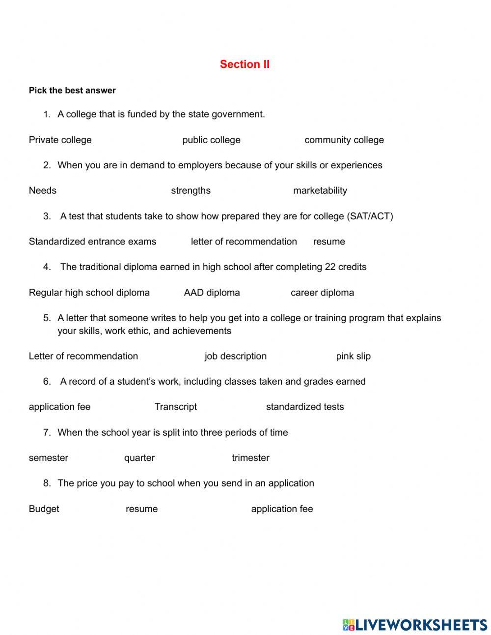 post-secondary-education-worksheet-live-worksheets