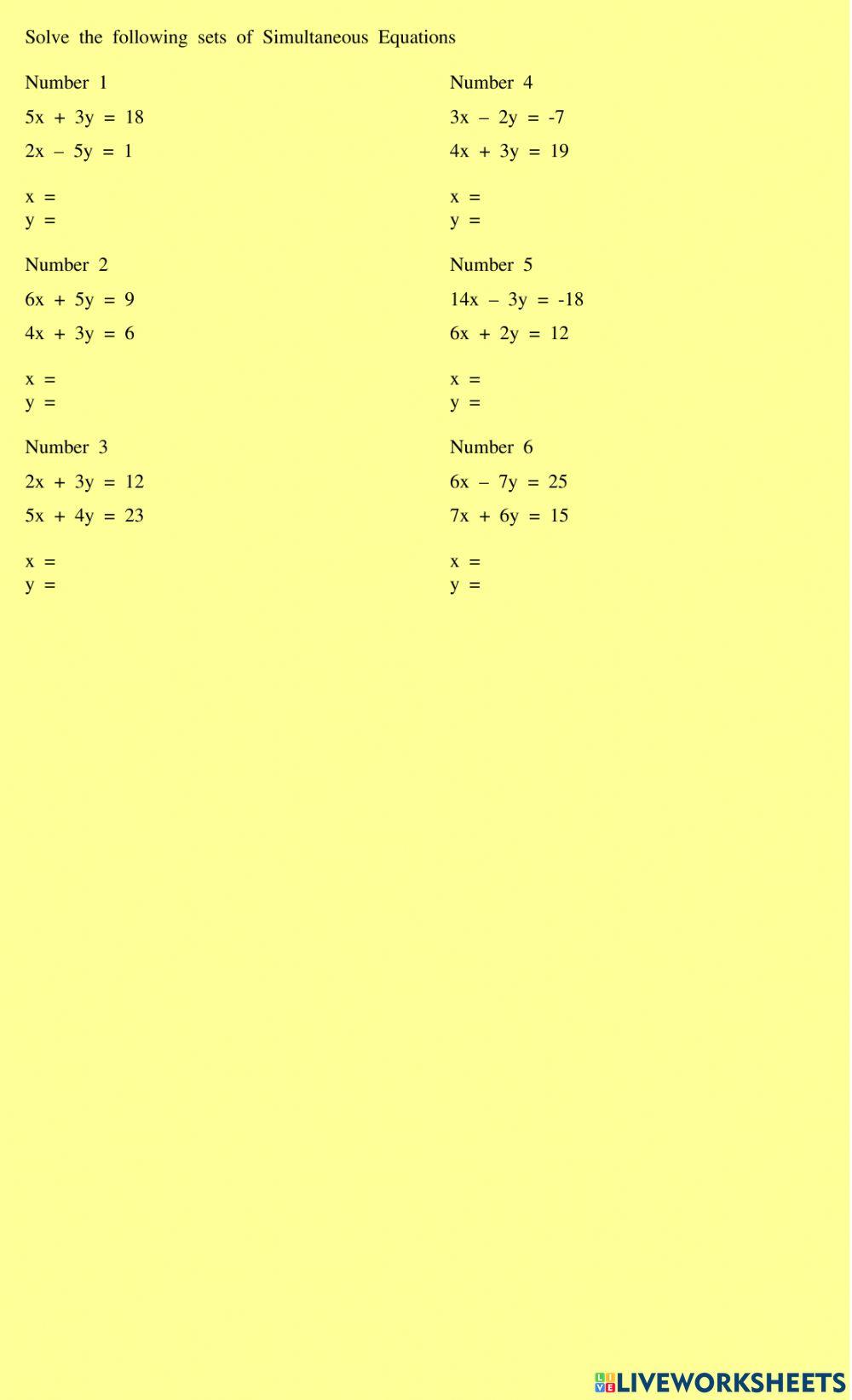 Simultaneous Equations - Double Multiplication 5311743