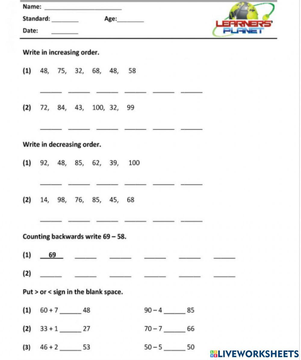 Mental Math's Worksheet 1 worksheet | Live Worksheets