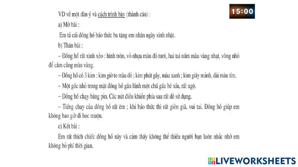 Tlv lập dàn ý tả đồ vật