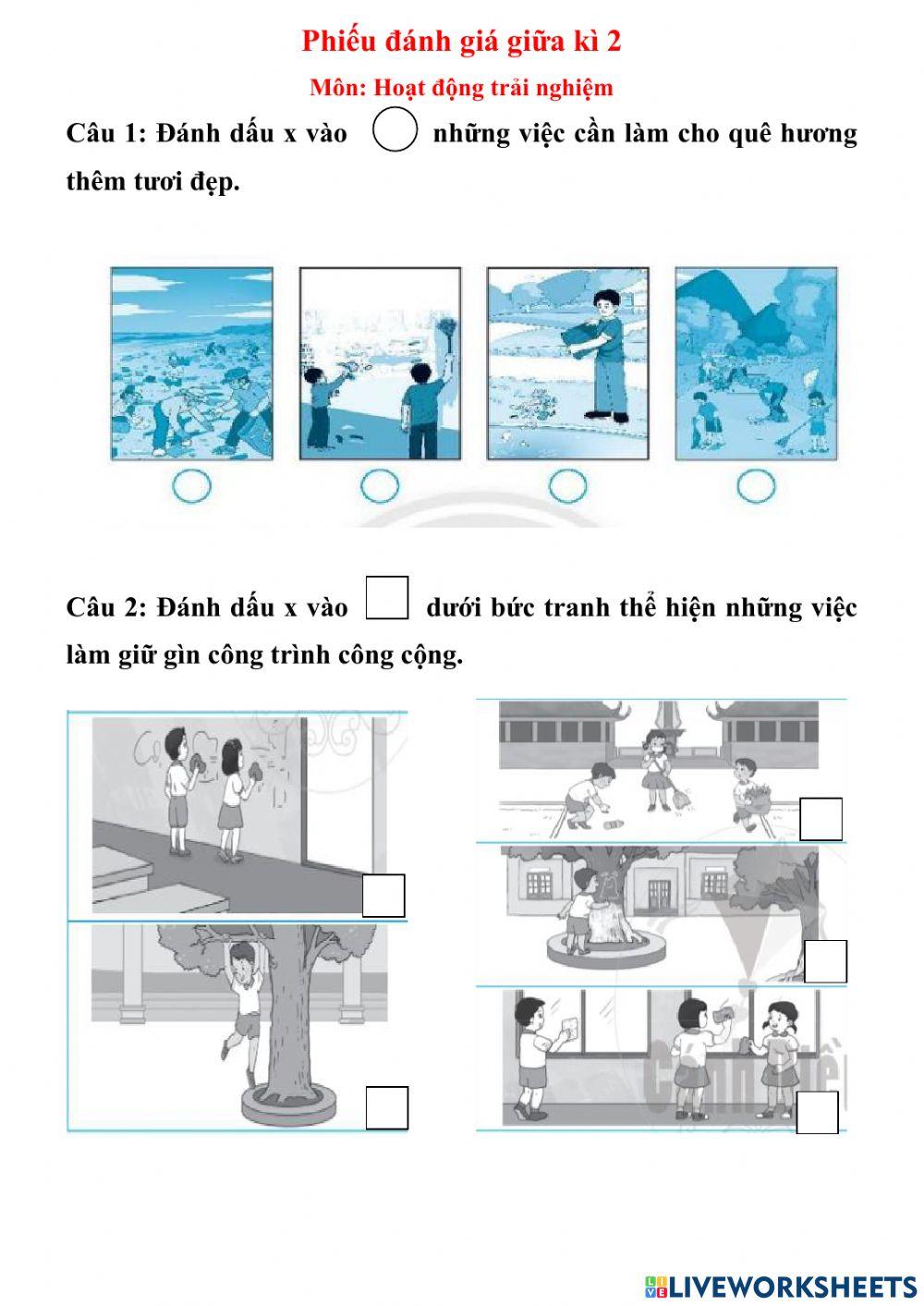 Phiếu đánh giá giữa kì 2 - môn Hoạt động trải nghiệm