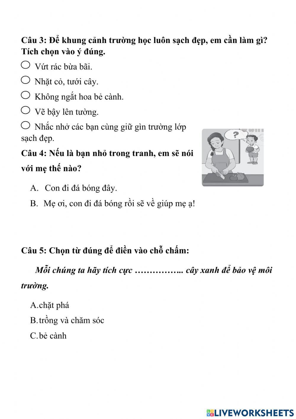 Phiếu đánh giá giữa kì 2 - môn Hoạt động trải nghiệm
