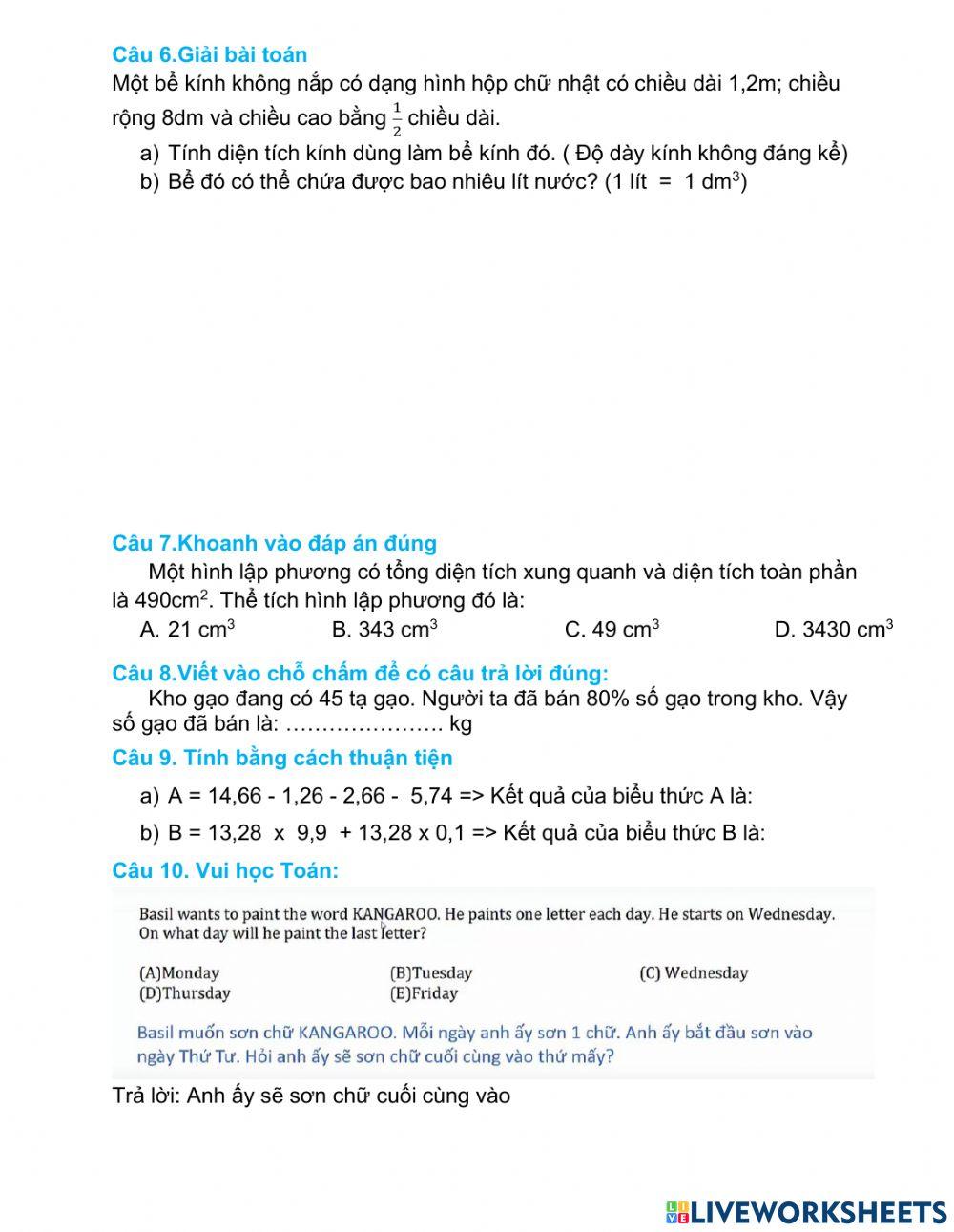 Ôn Toán cuối năm số 1