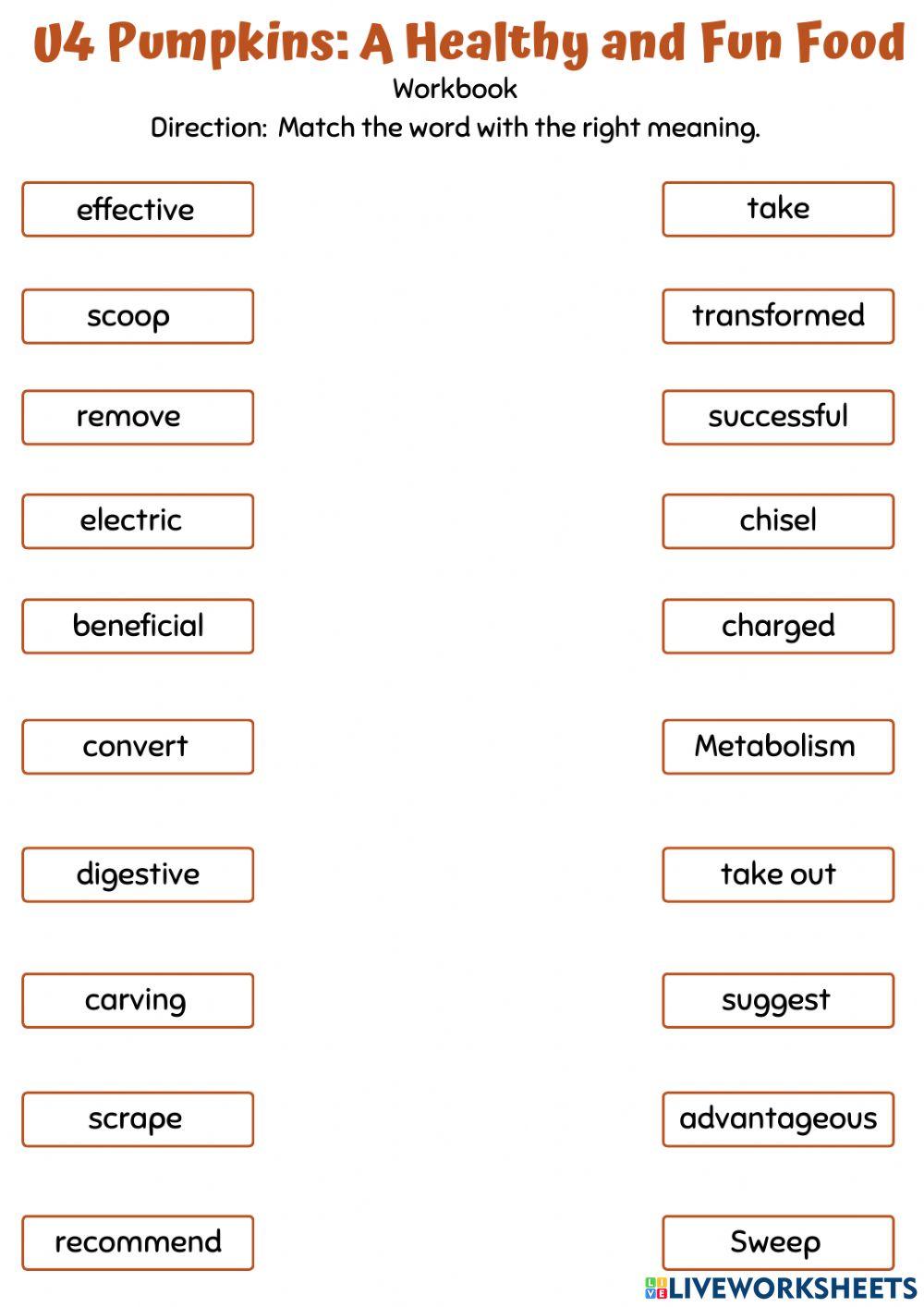 U4  Pumpkins: A Healthy and Fun Food Workbook Exercise for 竹東高中