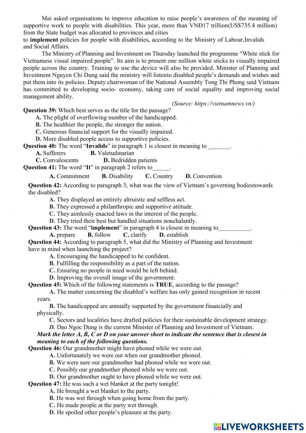 Đề ôn thi THPTQG