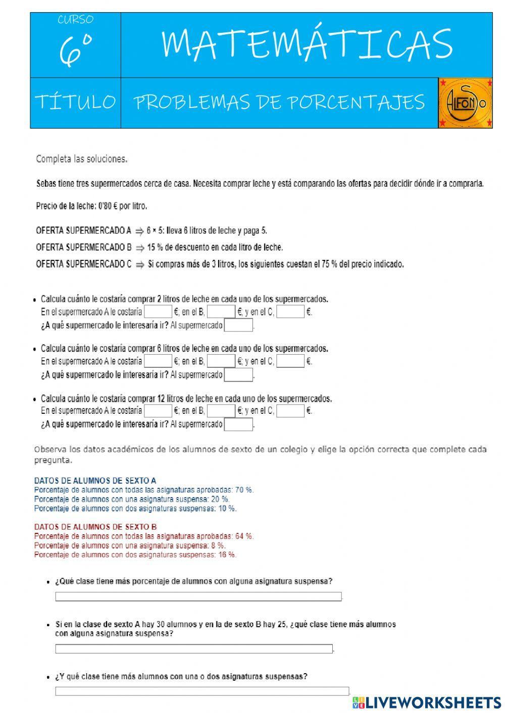 Problemas porcentajes